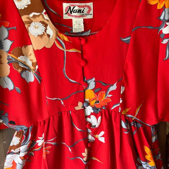 Vintage Nani Of Hawaii Maxi Hawaiian Dress 1970s Size 12 (small) Floral Red - Picture 8 of 11